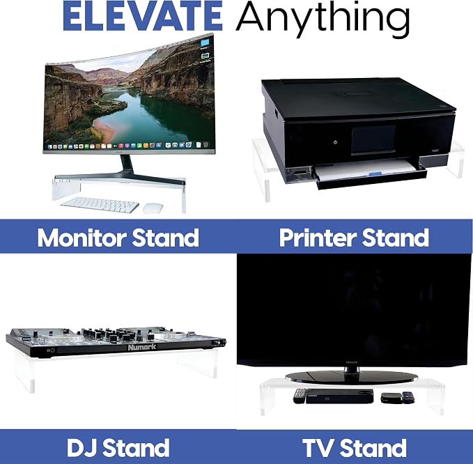Mammoth High Grade Heavy Duty Clear Acrylic Computer Monitor Riser Stand for Home and Office, 20" Wide Base with 50LBs Load - Image 7