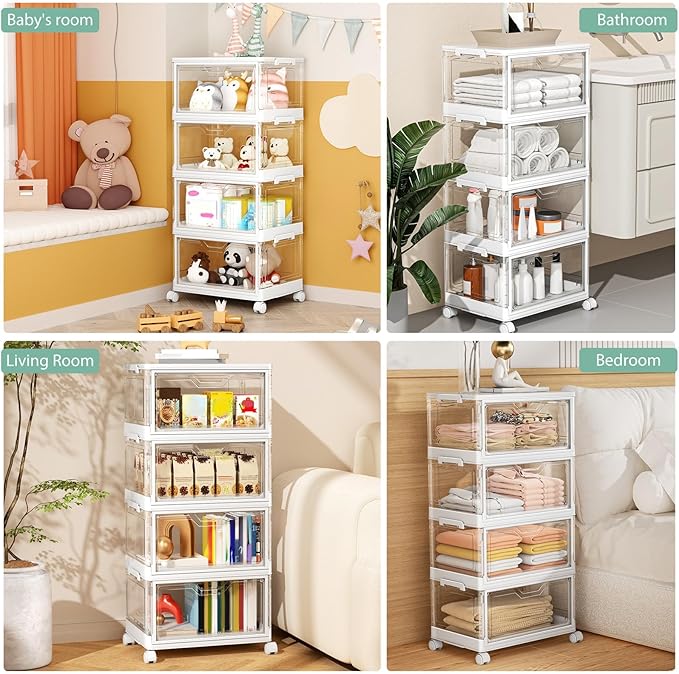 Kmiectse Clear Storage Bins with Lids - 4 Tier 23qt Plastic Stackable Bins | Closet Organizers Box for Bedroom, Living Room, 23 QT Folding Box with Magnetic door - Image 5