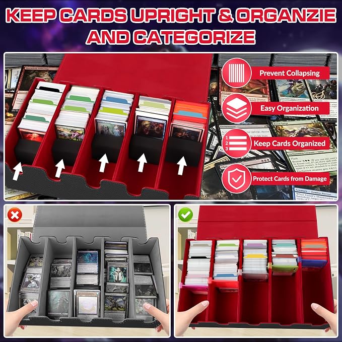 AOBOPLE 3500+ Trading Card Storage Box,Vertical 5-Row and Magnetic Card Box | PU leather Card Storage,48 Dividers + 10 Card Supports, Card Organizer For MTG TCG Commander,Gift For Collectors - Image 4