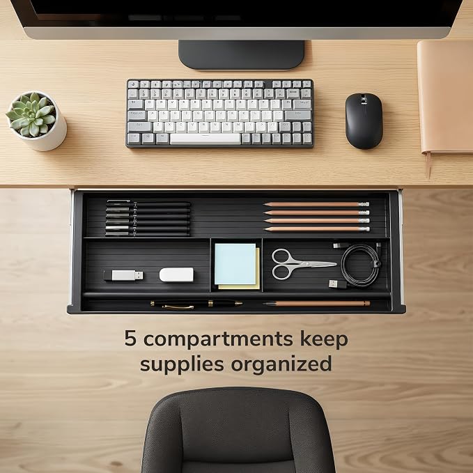 Mount-It! Under Desk Pencil Drawer | 21.25” W, Ball Bearing Slide-Out Organizer for Office Supplies, Paper & Pencils | Fits Desks Over 1” Thick, Adjustable Extension 16.25”–28” - Image 5