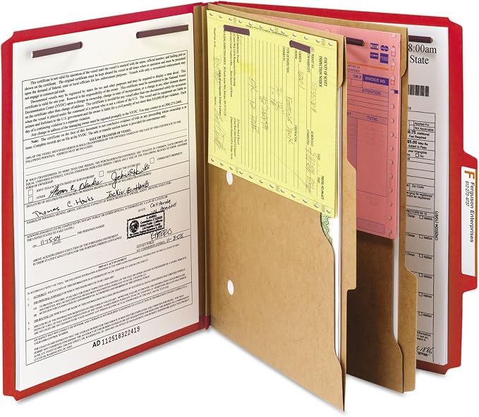 Smead Pressboard Classification File Folder with SafeSHIELD Fasteners, 2 Pocket Dividers, 2" Expansion, Letter Size, Bright Red, 10 per Box (14082) - Image 9