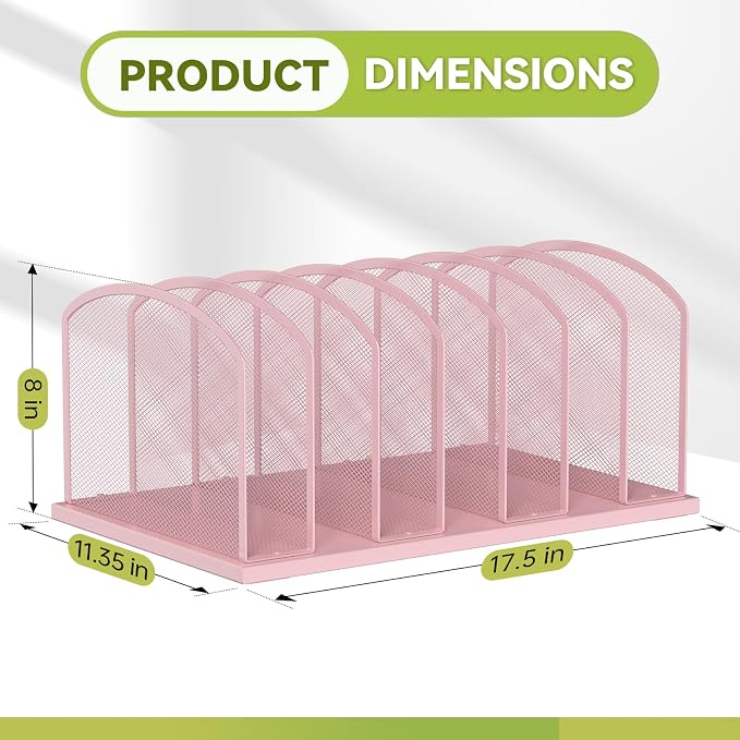 Desk File Organizer Vertical 7 Sections Mesh File Sorter Paper Storage Organizer for Desk, Office Organization File Holder Rack,Pink - Image 2