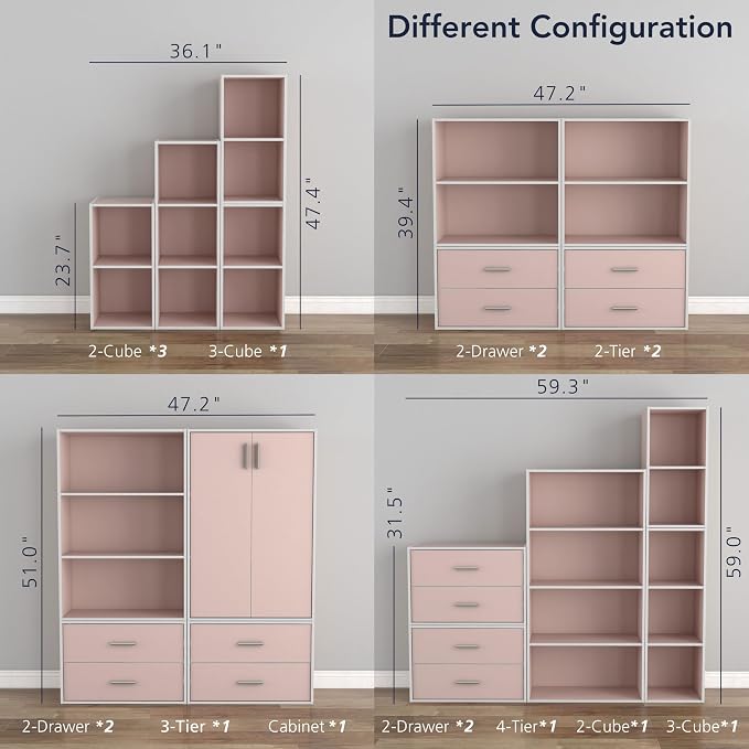 Homes: Inside + Out Apexa 2-Drawer Wooden Stackable Storage Drawers, Small Food Pantry Cabinet, Cajonera De Madera, Underbed Drawer Dorm Teen Room Decor & Bedroom, Home Office, Kitchen, Light Pink - Image 10