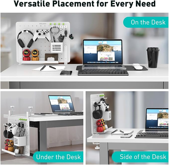 Clamp on Desk Pegboard 16.5"x12.6", White Heavy Duty Steel Desktop Organizer with 4 Magnet Pins, No-Drill Metal Peg Board Mount for Office & Gaming, Horizontal/Vertical - Image 7