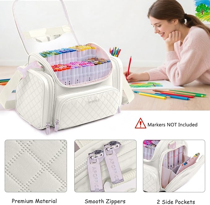 Marker Organizer Case Bag for 200-300 Markers – Large Art Supply Storage Bag with Detachable Dividers, Travel Marker Holder for Alcohol Markers, Brush Pens, Colored Pencils & Craft Supplies - Image 5