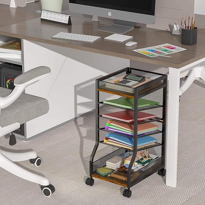 6-Tier Standing File Organizer, Rolling Under Desk Organizer for Office | with Sliding Mesh Paper Letter Trays, Slim Rolling File Cart Under Desk File Holder for Home/Office/Study Organization - Image 3
