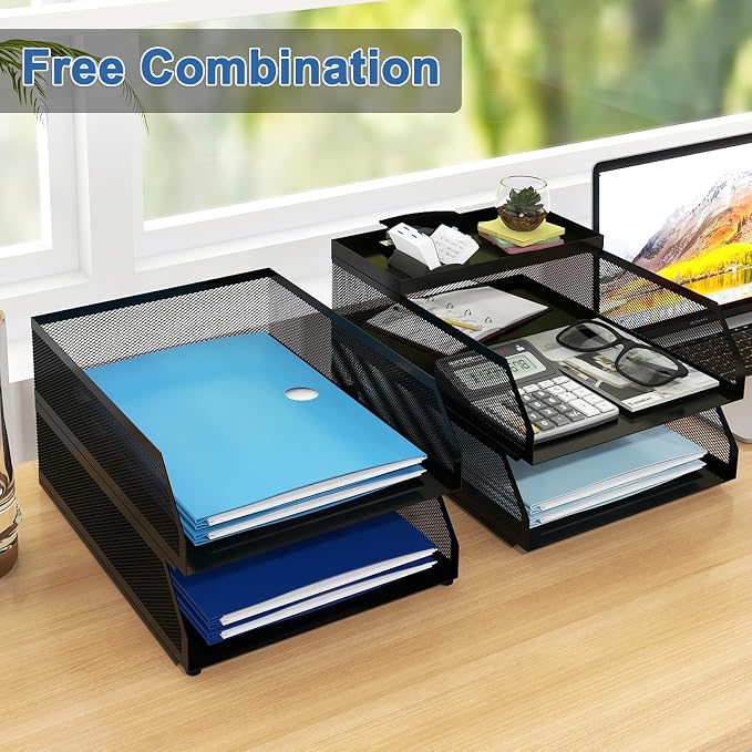 Natwind 4-Tier Stackable Metal Mesh Desk Paper Tray Organizer,Black | Desktop Accessories for Office Supplies, Letter Tray For Paper Storage ,File Document Holder For Home School Classroom - Image 4