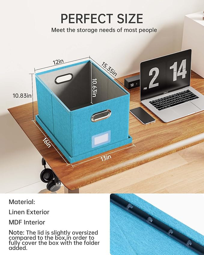 File Organizer with Lid, File Box, File Cabinet for Letter File Folder Storage, Hanging File Organizer for Office/Decor/Home,Document Organizer, 1 Pack,Calamine Blue+Cobalt Green-Box Only - Image 3