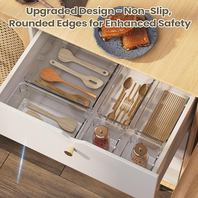 Clear Plastic Drawer Organizer Set with 15 Inch Extra Long Bins, 4 Sizes Large Acrylic Organizers for Kitchen Utensils, Bathroom Trays and Makeup Storage - Image 7