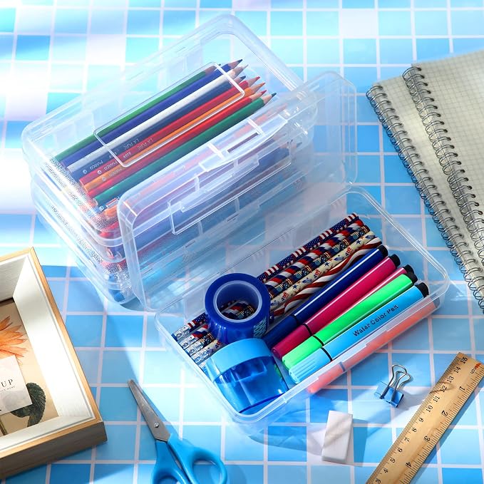 Fainne 24 Pack Pencil Boxes for School Clear Plastic Pencil Case Large Plastic Crayon Box Bulk Stackable Classroom Stationery Organizer School Supplies(Transparent) - Image 3