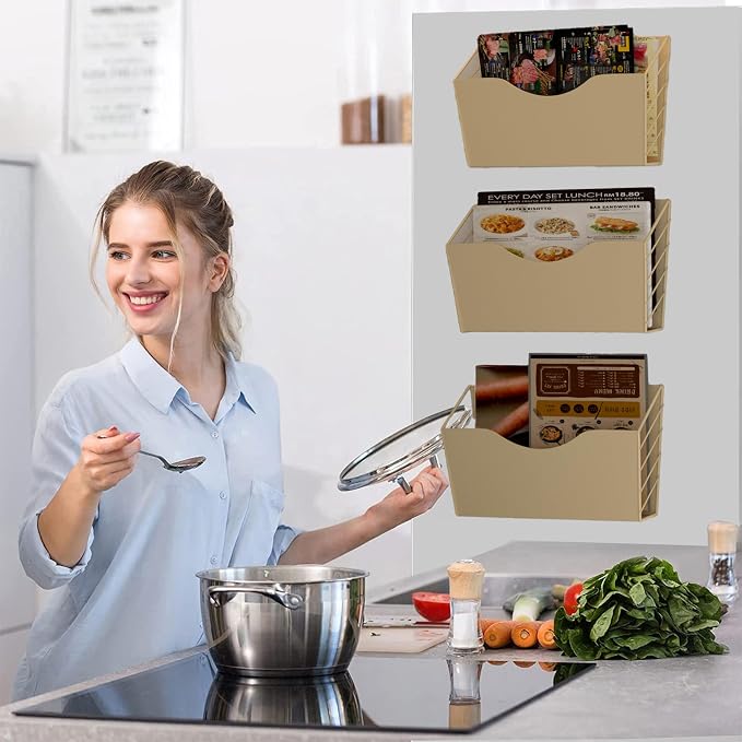 3-Pocket Magnetic File Holder - Wall Mount Mail Organizer (Gold) - Image 2