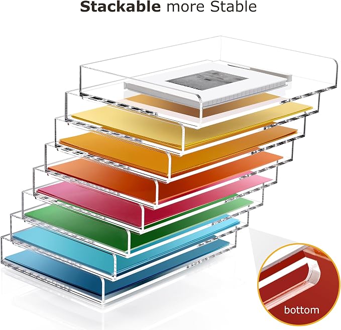 2-Tier Acrylic Stackable Letter Tray Paper Organizer Trays for Desk,Clear | Horizontal File Paper Sorter, Office Supplies Accessories Storage for Letter/A4 Size Folders Documents 12.4inx8.86inx3.46in - Image 5