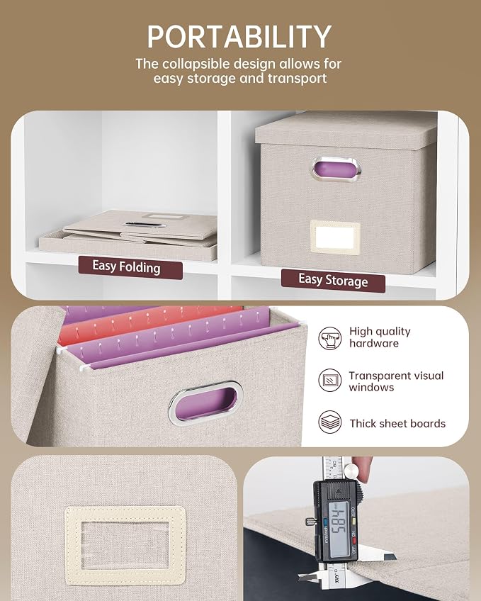 2 Pack File Storage Organizer, Document Organizer, Portable File Box with Lid, Fit for Letter/Legal File Folder Storage,Beige-Box only - Image 3