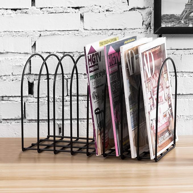 MyGift Large Desktop Document Holder, Black Metal Wire File Folder Organizer Rack with 8-Slots and Arch Design - Image 3