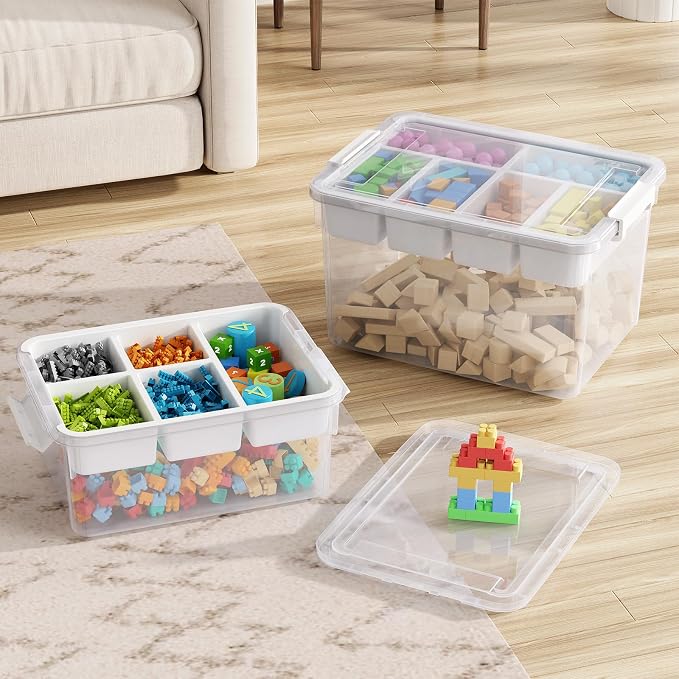 20Qt Stackable Storage Bin with Lid Tray Craft Box Organizer, 1Pack,WH | Clear Plastic Latching Boxes Organizers with Dividers Portable Containers for Arts & Crafts, Home Office Classroom Car Trunk - Image 5