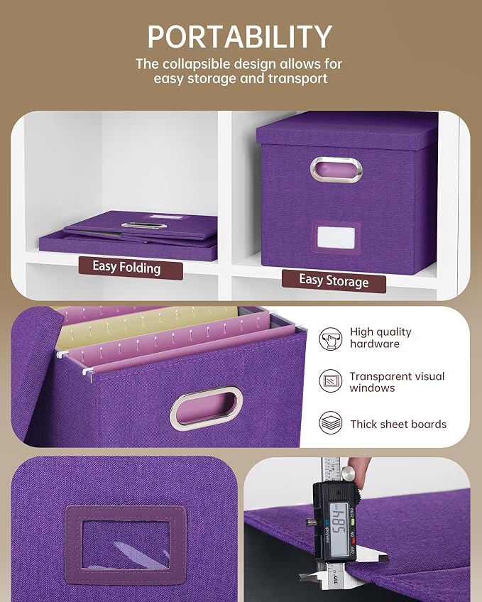 File Organizer, File Box, File Cabinet for Letter File Folder Storage, Hanging File Organizer for Office/Decor/Home,Document Organizer, 1 Pack,Purple-Box Only - Image 2