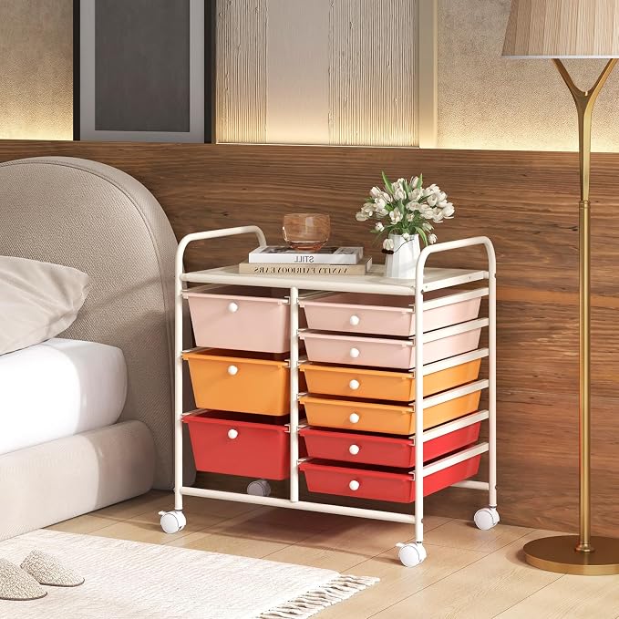 Moccha 9-Drawer Rolling Storage Cart - Under Desk Storage Drawers with wheels for Craft Art Supply Paper Salon, Scrapbook Paper Tools, Mobile Utility Cart for Classroom, Macaron - Image 2