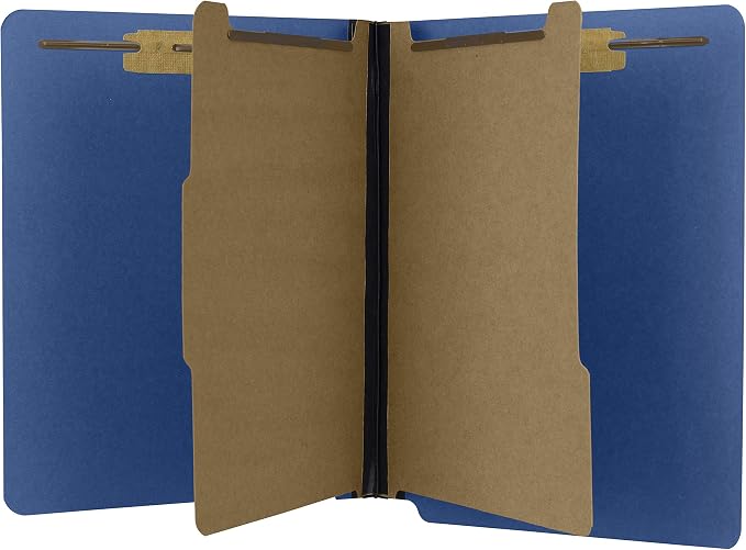 The File King Two Divider Pressboard Classification Blue File Folder - Letter Size | Box of 10 | End Tab | 2” Expansion | Six 2-Inch Fastener Prongs | Made in America by TheFileKing
