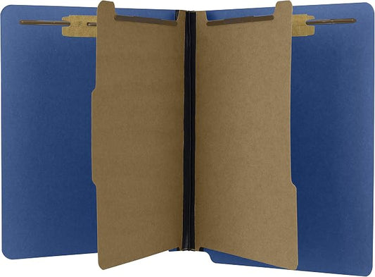 The File King Two Divider Pressboard Classification Blue File Folder - Letter Size | Box of 10 | End Tab | 2” Expansion | Six 2-Inch Fastener Prongs | Made in America by TheFileKing