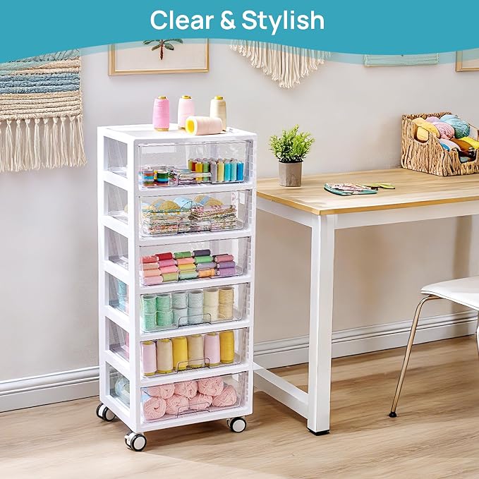 Vtopmart Rolling Drawer Cart, 6 Tier, Clear, Deep Drawers | Clear Deep Drawers, Visible Storage, Large-Capacity Organization, Crafts, Art, Toys, Bathroom, Classroom & Office Supplies - Image 5