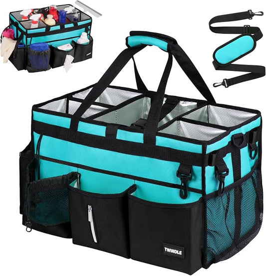 Extra-Large Wearable Cleaning Caddy With Detachable Divider,Cleaning Caddy For Cleaning Supplies Large Cleaning Supply Caddy With Adjustable Shoulder Strap & Waist Belt For Cleaners,Mint Green by TWINDLE