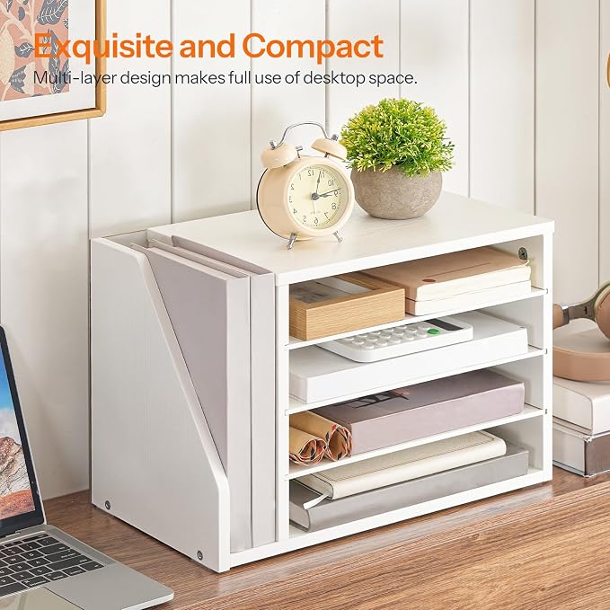 HOOBRO Mail Sorter, Literature Organizer with Adjustable Shelves, Paper Organizer for Office, Home, Wood Countertop File Holders, Mails, Magazines, White WT41WF01 - Image 2