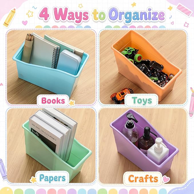 Blosssound 36 Set Book Bins for Classroom with Label Sticker Book Box Baskets Plastic Stackable Organizing Bins Storage & Organization for Classroom Library Home School Supplies (Pastel) - Image 4