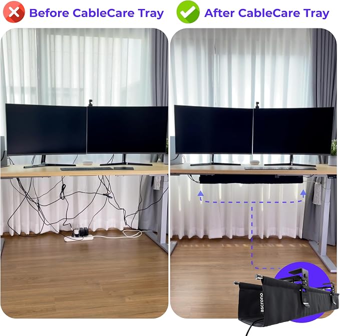 Original No Drill Under Desk Cable Management Tray 40.6" - Premium Black Fabric Cable Management Under Desk - Clamp/Screw Mount Cord Organizer - Supports Upto 66lbs - Large - Image 7