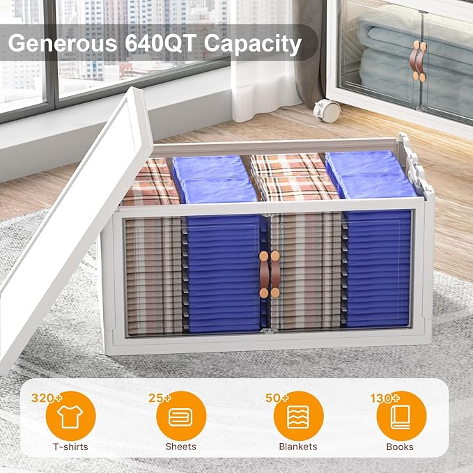 Stackable Storage Bins, 1440QT Collapsible Drawers with 2 Lids | Large Capacity, Magnetic Door, Stack Lock, Rolling Wheels, Foldable Design, Organizers and Storage for Bedroom Dorm Garage - Image 3