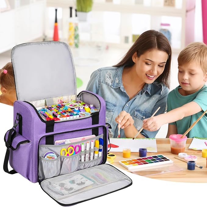 Craft Bag for Scrapbook Supplies, Large Scrapbook Tote with 15.6'' Laptop Sleeve, Art Supply Storage Bag with Multiple Pockets for Scrapbooking Tools, Purple - Image 6