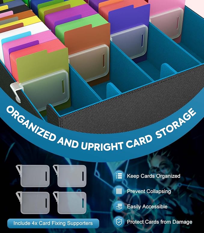 MoKo Trading Card Storage Box for MTG, 3000+ Card Organizer, Cyan | MTG Deck Box, w/ 24 Colorful Dividers & 4 Card Supporters, MTG Card Storage for Magic Game, TCG, PTG Baseball and Sport Cards - Image 4