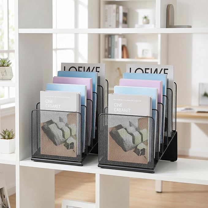 LEKETREE File Organizer for Desk, File Folder Organizer with 5-Section Vertical Rack, Suitable for Home Office Document Organization and Storage(Black) - Image 7