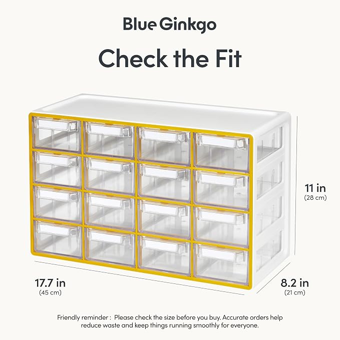 Blue Ginkgo 16-Drawer Storage Cabinet Organizer, Yellow, Made in Korea | Stackable. Adjustable. Easy Visibility. - Image 2