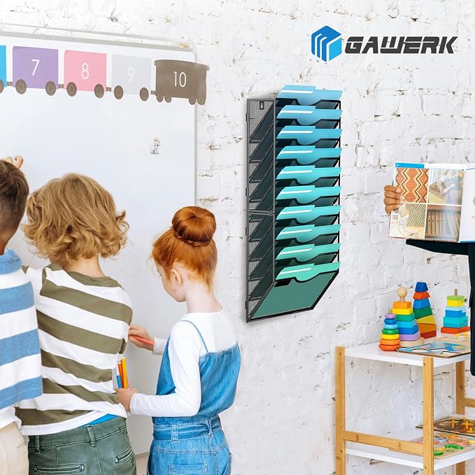 Gawerk 10-Tier Wall File Organizer Hanging Wall File Holder for Office | Wall Mount Paper Folder Organize, Mesh Magazine Document Mail Organizer Wall Organizer for Office School Home, Black - Image 5