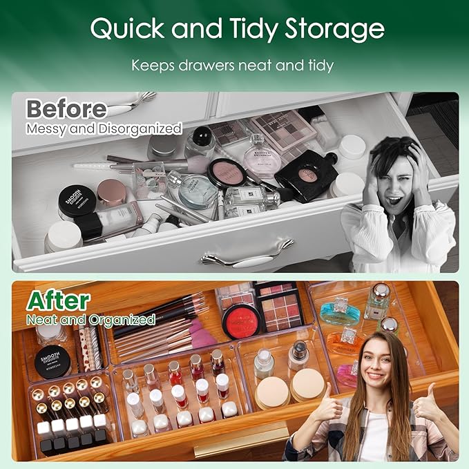 Drawer Organizer Set, Acrylic Non Slip Non Cracking Kitchen Drawer Storage Tray Large Size Divider, Multifunctional Storage for Cosmetics, Bathroom, Tools, Kitchen and Office (8 PACK) - Image 7