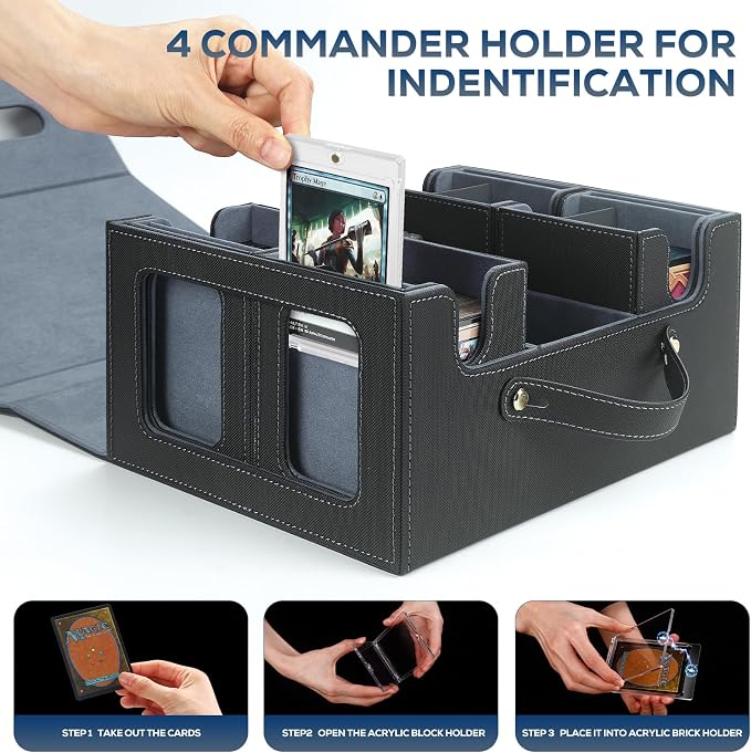 Trading Card Storage Box for MTG, MTG commander deck box，Multi-purpose Deck Case for MTG TCG Sports Card, 4 Toploaders, 4 Stoppers, 4 Colorful Dividers (Black & Grey) - Image 7