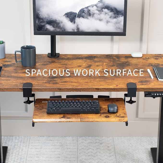 VIVO Small Keyboard Tray, Under Desk Pull Out with Extra Sturdy C Clamp Mount System, 20 (26 with Clamps) x 11 inch Slide-Out Platform Drawer, Rustic Vintage Brown Top, Black Frame, MOUNT-KB05ES-N | Keyboard Tray for Typing, Slide Out Platform, Rustic,... - Image 6