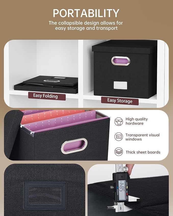 File Organizer, File Box, File Cabinet for Letter File Folder Storage, Hanging File Organizer for Office/Decor/Home,Document Organizer, 1 Pack,Black-Box Only - Image 2