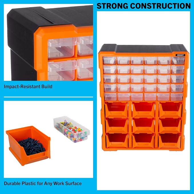 Stalwart Plastic Storage Drawers - 39-Drawer Screw Organizer, Black - Image 4