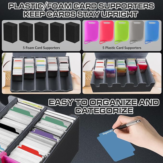 AOBOPLE 3500+ Trading Card Storage Box,Vertical 5-Row and Magnetic Card Box | PU leather Card Storage,48 Dividers + 10 Card Supports, Card Organizer For MTG TCG Commander,Gift For Collectors - Image 4
