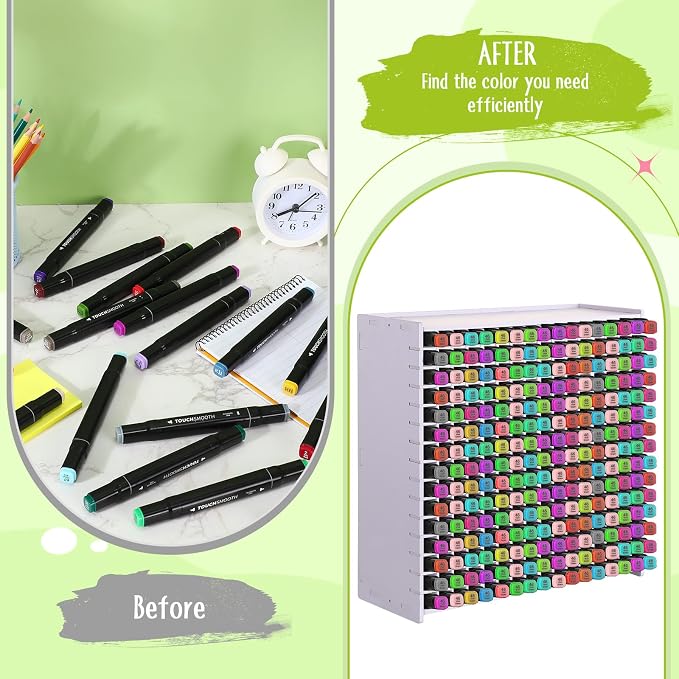 2 Pack Marker Storage Organizer, 480 Slots Total Art Supply Holder for Desk, Marker Rack with Removable Dividers for Colored Pencils & Paint Brushes (13.4 x 13.2 x 5.2) - Image 4