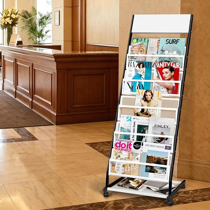 Floor Standing Magazine Rack 5 Layer with Wheels, Brochure Display Stand Large Newspaper Stand for Trade Show Exhibitions Office (Width 18.7 IN) - Image 7