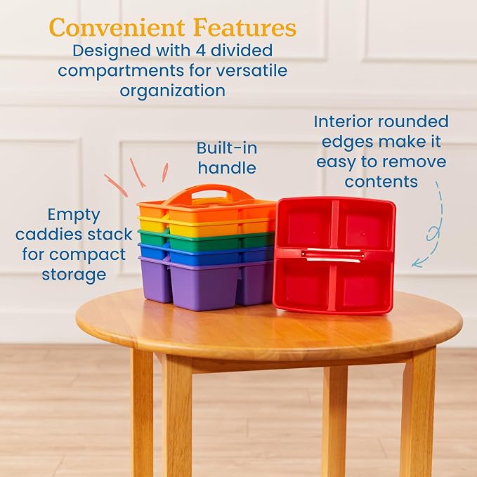 ECR4Kids 4-Compartment Medium Plastic Caddy, Multipurpose Organization, Primary, 6-Pack - Image 5