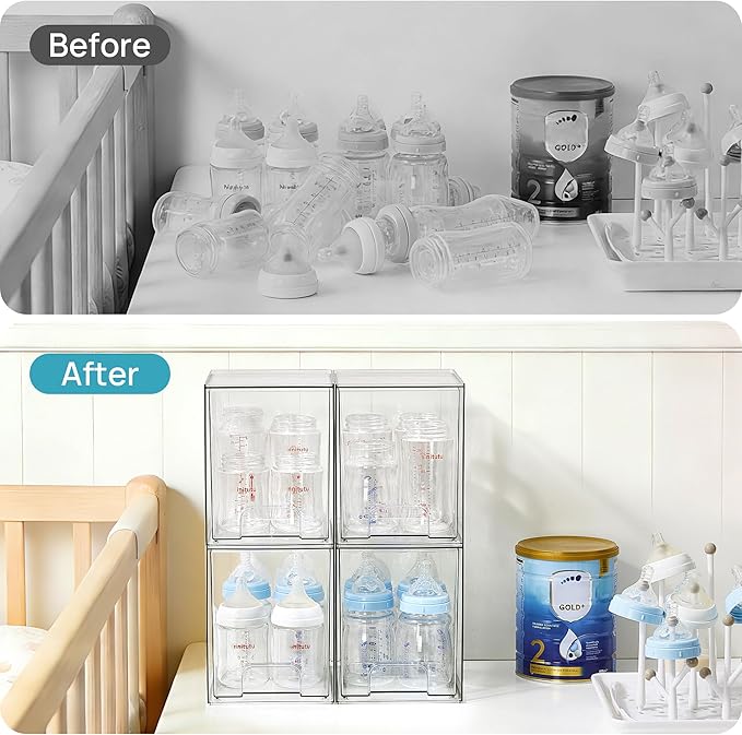 Vtopmart Clear Stackable Storage Drawers, 4 Pack Tall Plastic Organizers | Clear Pull-Out Drawers, Stackable Design for Skincare, Cosmetics, Beauty Supplies, Vanity, Bathroom, Cabinet and Countertop - Image 4