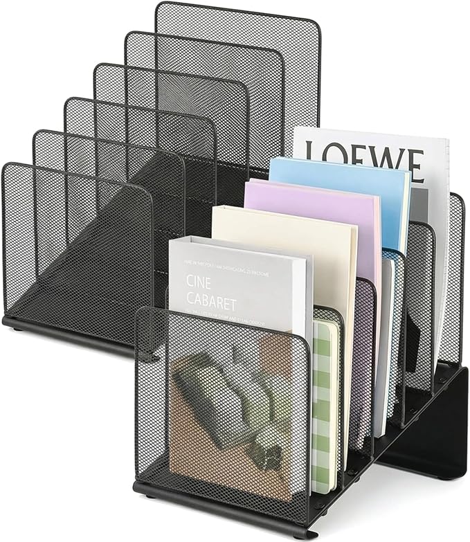 LEKETREE File Organizer for Desk, File Folder Organizer with 5-Section Vertical Rack, Suitable for Home Office Document Organization and Storage(Black 2-Pack) by Stylishworkspaceeffortlessorganization