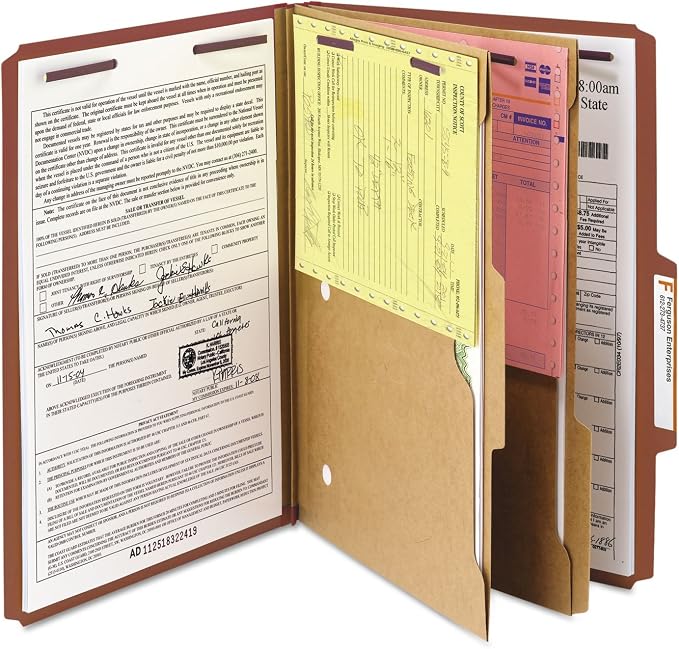 Smead Pressboard Classification File Folder with SafeSHIELD Fasteners, 2 Pocket Dividers, 2" Expansion, Legal Size, Red, 10 per Box (19079) - Image 2