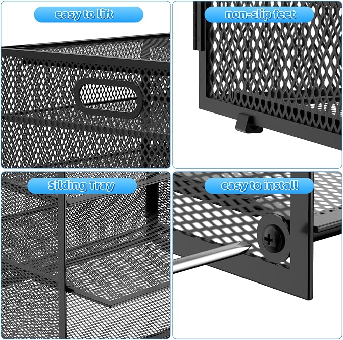 Lavatino 14 Compartments Paper Organizer for Desk, Mesh Literature Organizer, Mail File Sorter Tray with Handle, Desktop Mailbox for Office Classroom Home, Black - Image 3