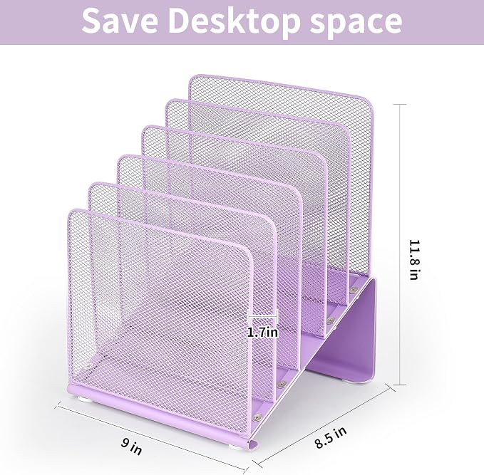 LEKETREE Purple File Organizer for Desk, Desk Organizer with 5-Section Vertical File Rack, File Folder Organizer (Purple) - Image 6