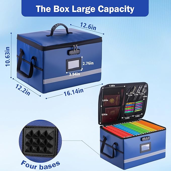 EXLIFBAG File Organizer, Fireproof File Box with Lids, Important Document Organizer Box with Lock, Portable File Folder Organizer with Handle - Image 3