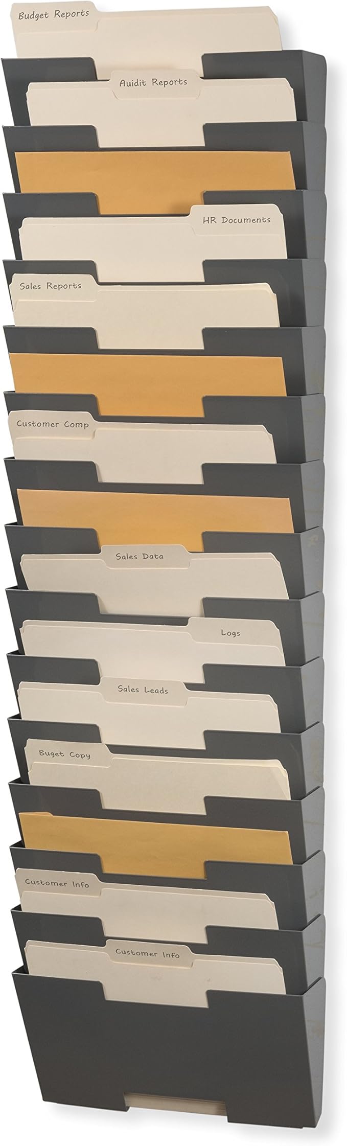 Wallniture Lisbon 15-Tier Wall Mounted File Holder and Desk Organizer, Metal Gray Office Organization and Storage Rack by Wallniture